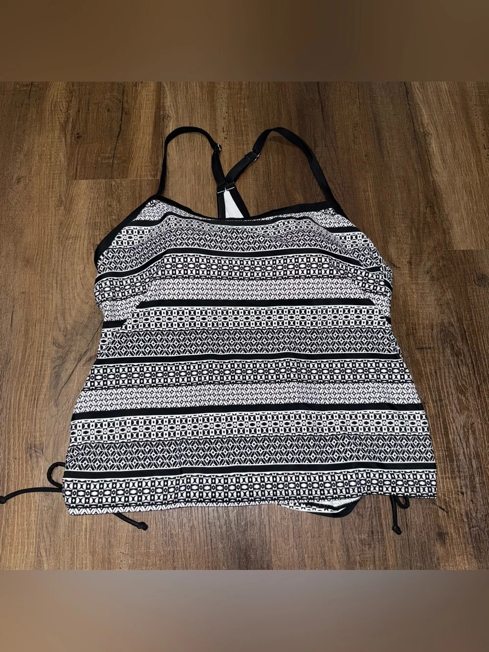 NWT South Point Plus Geometric Printed Tankini Swimsuit Top - Black & White